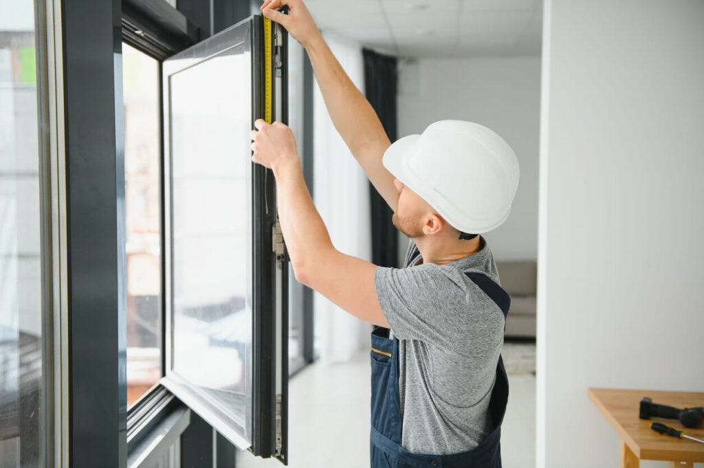 worker installing window